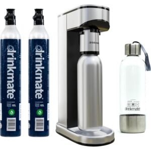 Drinkmate LUX Stainless Steel Sparkling Beverage Maker - Sparkling Water/Soda Streaming Machine That Carbonates Any Drink - Includes 2 CO2 Cylinders, 1 Carbonation Bottle, 1...