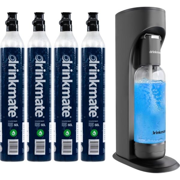 Drinkmate OmniFizz Sparkling Beverage Maker CO2 Bundle - Sparkling Water/Soda Streaming Machine That Carbonates Any Drink - Includes 4 CO2 Cylinders, 1 Carbonation Bottle, 1...