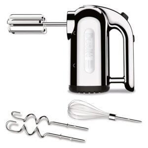 Dualit Hand Mixer - 400W - Strong Grip Handle - Attachments Included - Integral Plug Storage - 4 Speed Settings - Repairable gears - Flat Beaters, Dough Hooks, Balloon Whisk