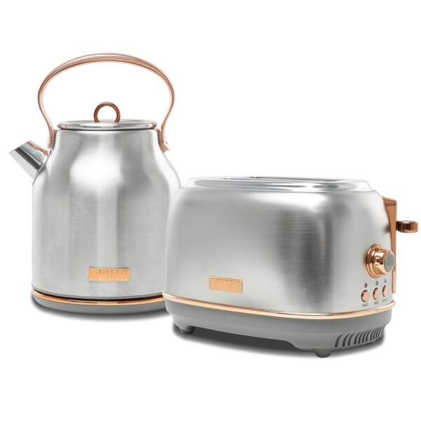 Haden Heritage 4 Slice Wide Slot Stainless Steel Toaster Bundled with 1.7 Liter Stainless Steel Electric Water Kettle, Steel & Copper Haden Heritage 4 Slice Wide Slot Stainless Steel Toaster Bundled with 1.7 Liter Stainless Steel Electric Water Kettle, Steel & Copper