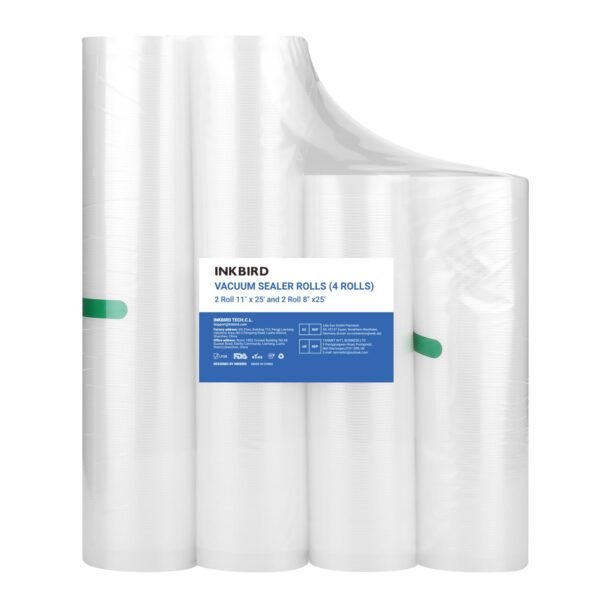 Inkbird 4 Rolls Vacuum Sealer Bags, 11" x 25' 2 Rolls & 8" x 25' 2 Rolls Vacuum Sealer Rolls for Food Saver, Sous Vide Bags Food Storage Freezer Sealer Bag for Cooking with BPA...