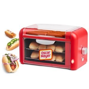 Nostalgia Oscar Mayer Extra Large 8 Hot Dog Roller & Bun Toaster Oven, Stainless Steel Grill Rollers, Non-stick Warming Racks, Perfect for Dogs, Veggie Sausages, Brats,...