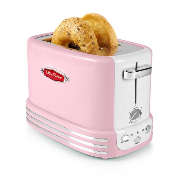 Nostalgia Retro Wide 2-Slice Toaster, Vintage Design With Crumb Tray, Cord Storage & 5 Toasting Levels, Pink Nostalgia Retro Wide 2-Slice Toaster, Vintage Design With Crumb Tray, Cord Storage & 5 Toasting Levels, Pink
