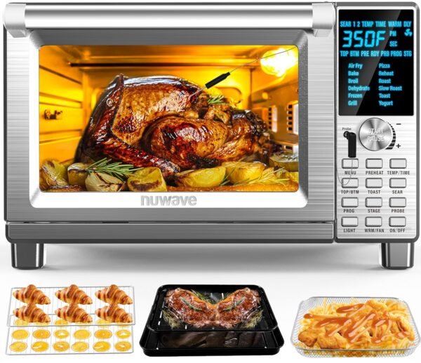 Nuwave Bravo Air Fryer Toaster Smart Oven, 12-in-1 Countertop Convection, 30-QT XL Capacity, 50°-500°F Temperature Controls, Top and Bottom Heater Adjustments 0%-100%, Brushed... Nuwave Bravo Air Fryer Toaster Smart Oven, 12-in-1 Countertop Convection, 30-QT XL Capacity, 50°-500°F Temperature Controls, Top and Bottom Heater Adjustments 0%-100%, Brushed...
