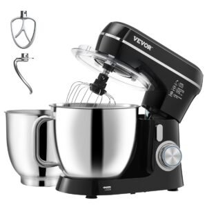 VEVOR Stand Mixer, 5.3QT + 4.4QT Two Stainless Steel Bowls, 10+P Speeds Tilt-head Food Mixer, Kitchen Mixer with Dough Hook, Wire Whip, Beater, Scraper, Household Stand Mixer...