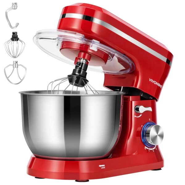 VIVOHOME 4.75 Quart Stand Mixer, 8 Speed Kitchen Electric Food Mixer, Household Stand Mixer for Baking, Cake, Bread with Beater, Dough Hook, Wire Whip and Egg Separator, Red VIVOHOME 4.75 Quart Stand Mixer, 8 Speed Kitchen Electric Food Mixer, Household Stand Mixer for Baking, Cake, Bread with Beater, Dough Hook, Wire Whip and Egg Separator, Red